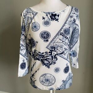 Talbots Blue and White Quarter Sleeve Top